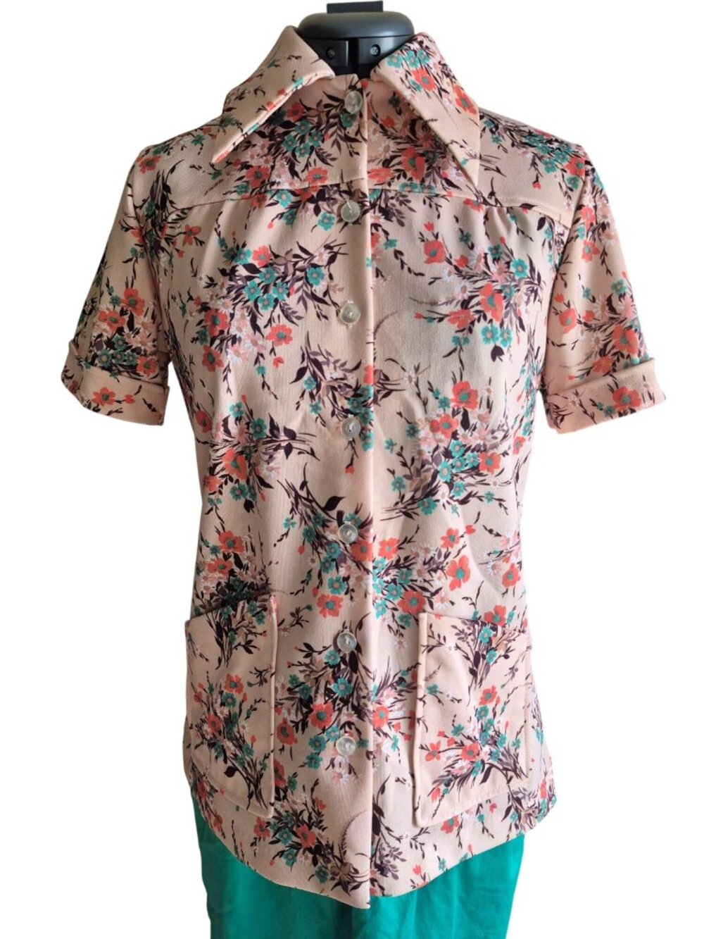 Vintage Smartique Floral Button-Up Short Sleeve Blouse size M